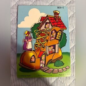 Three Vintage Melissa & Doug Wooden Puzzle Old Woman In a Shoe, Doctor &Chanukah